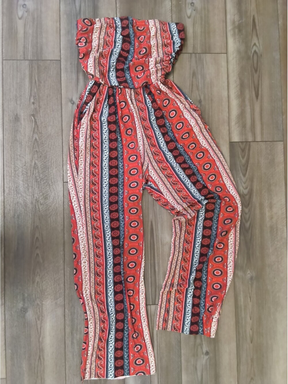 rue21 Strapless Multicolor Paisley & Geometric Print Jumpsuit Stretchy Soft Sm